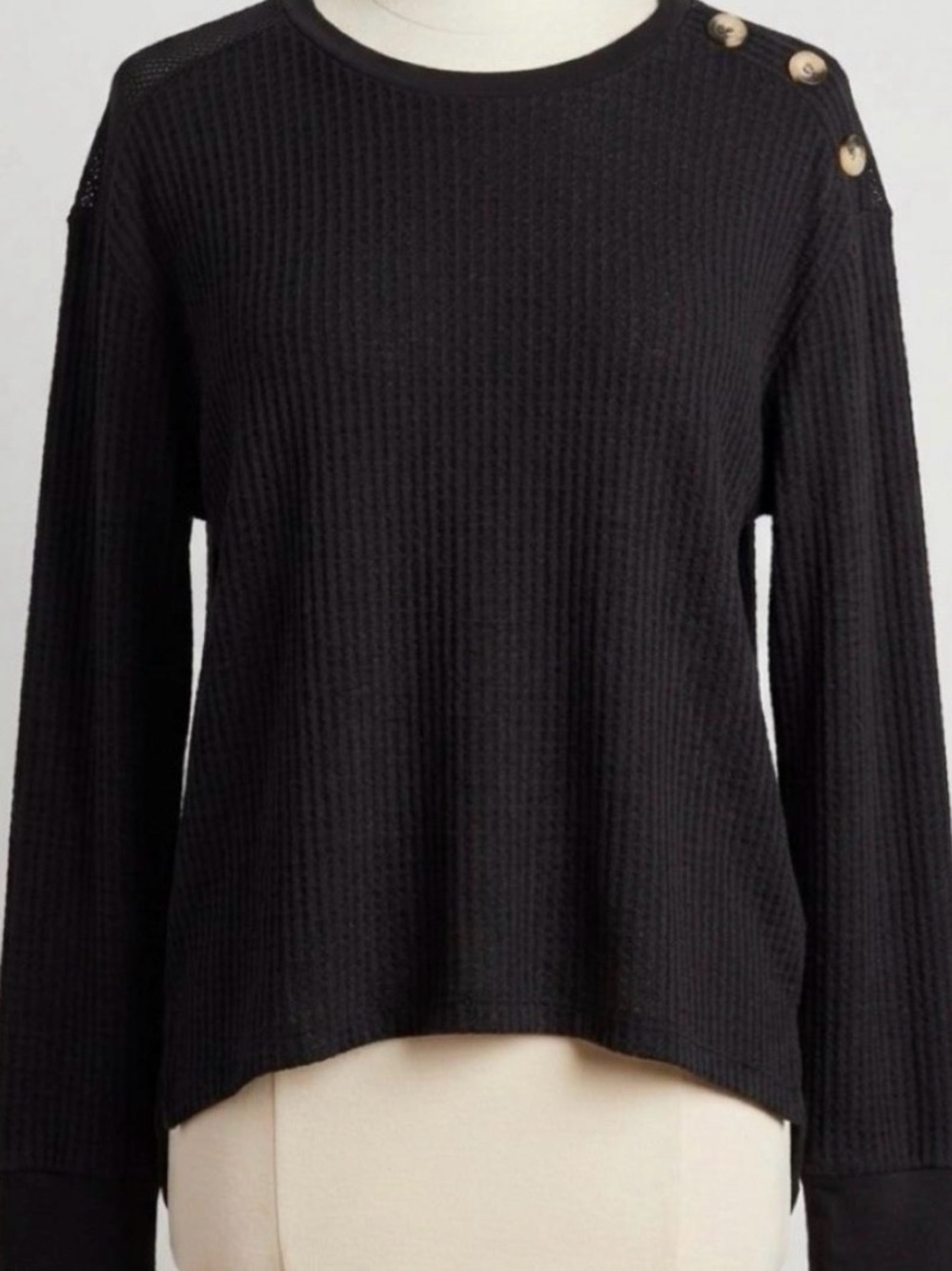 Project Social T black ribbed knit sweater with button detail